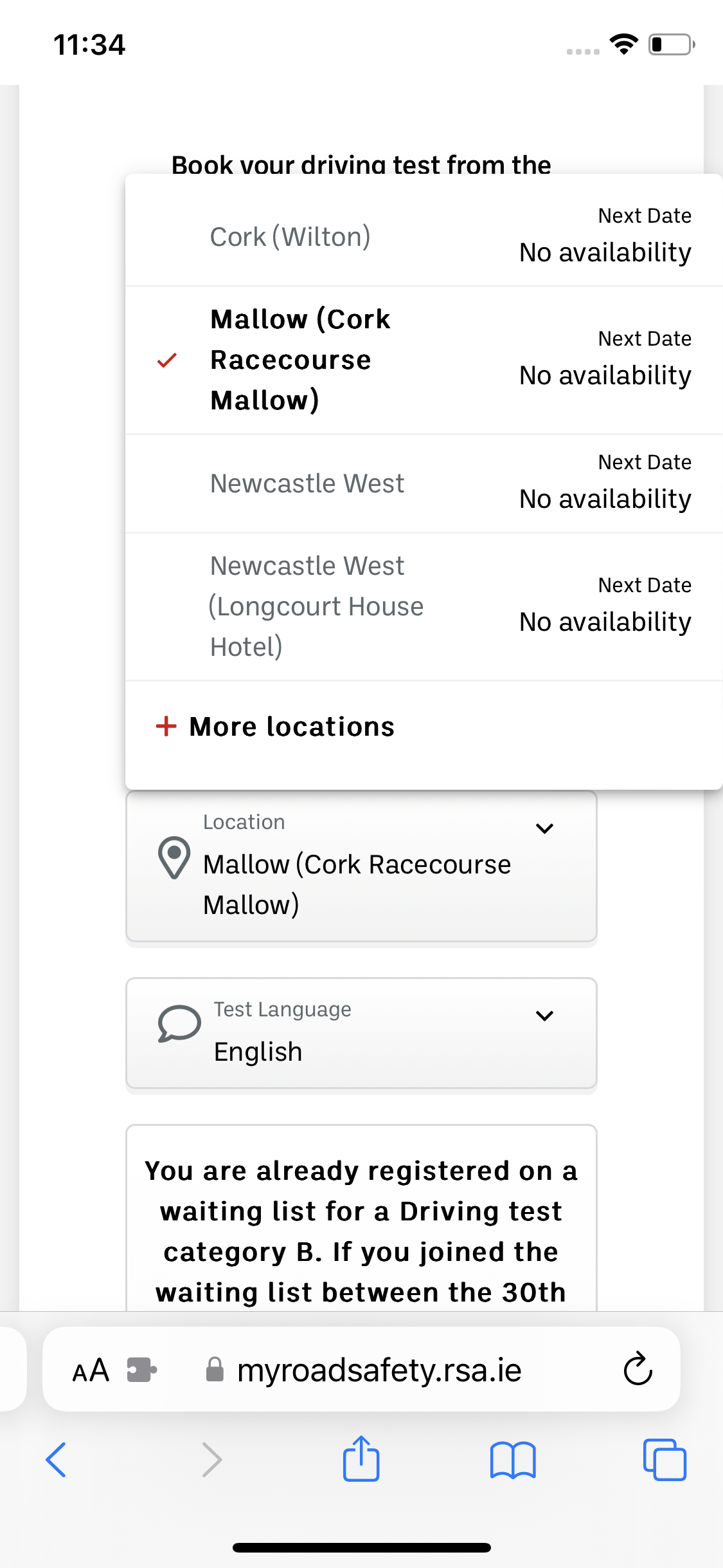 Screenshot of 'Book a driving test' section